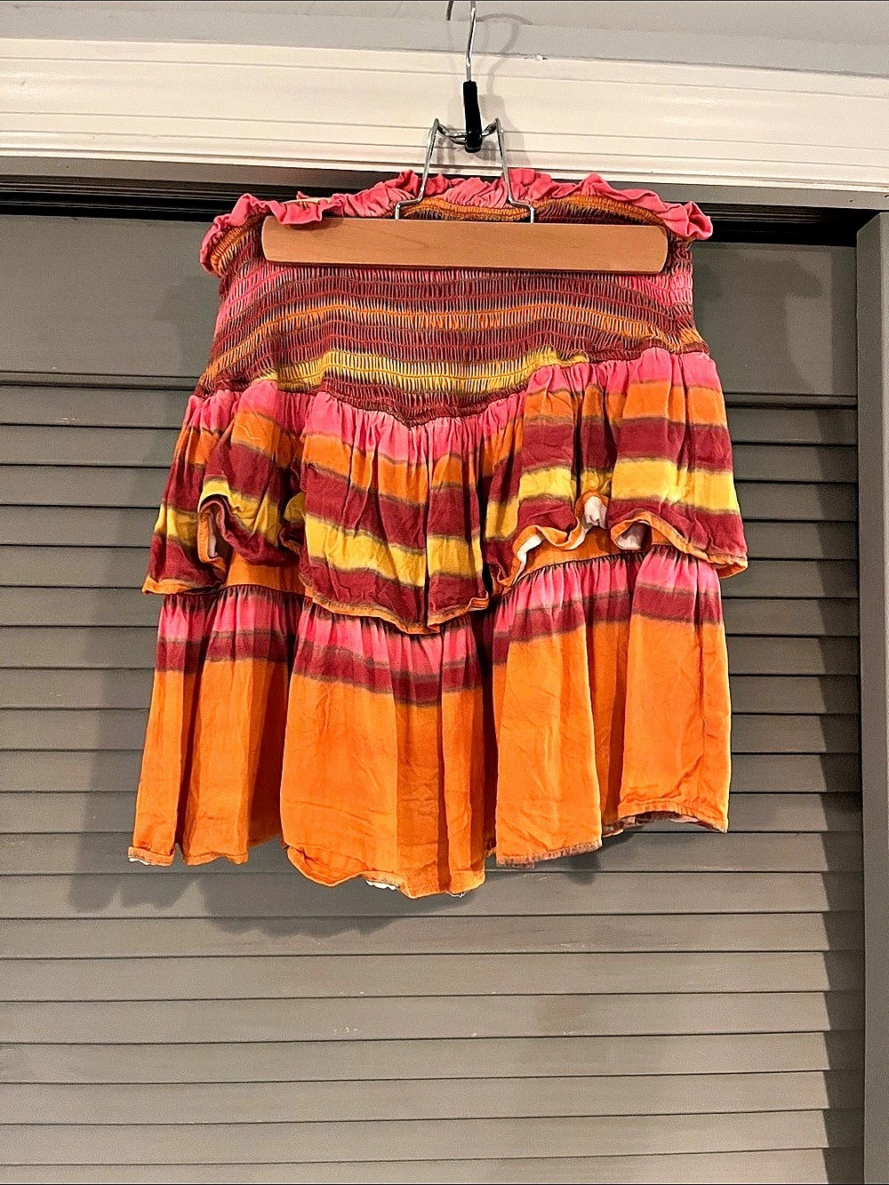 Chaser Striped Ruffle Mini Skirt in Orange & Pink
